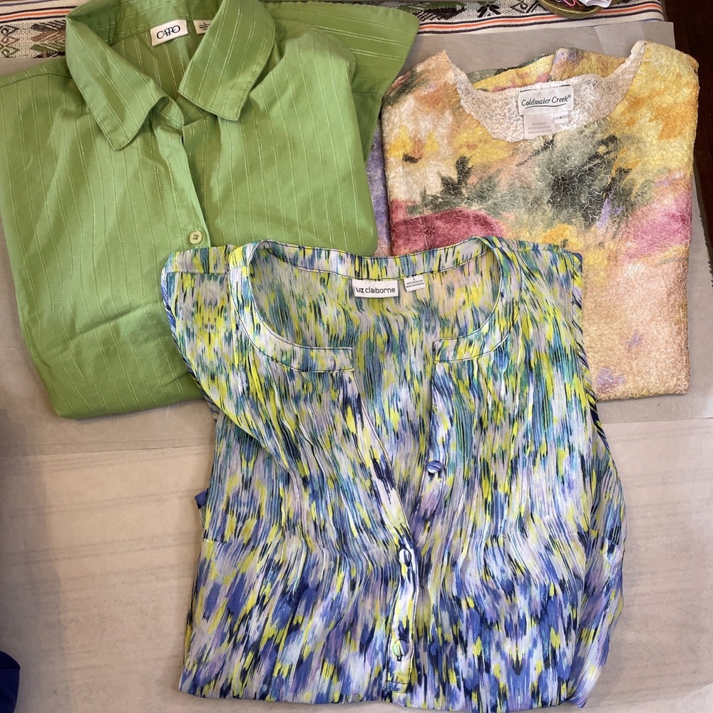 3 Women's Tops All Large, Dress, Button-up, Blouse‎